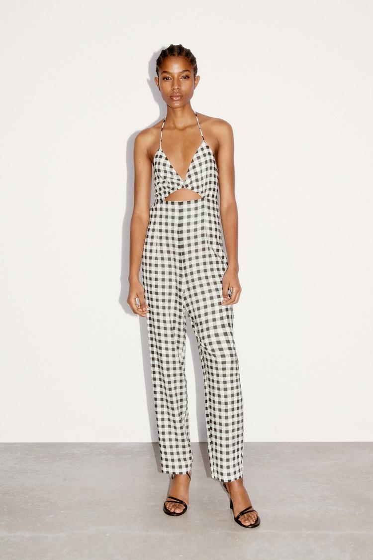 GINGHAM CUT OUT JUMPSUIT Black White ZARA United States